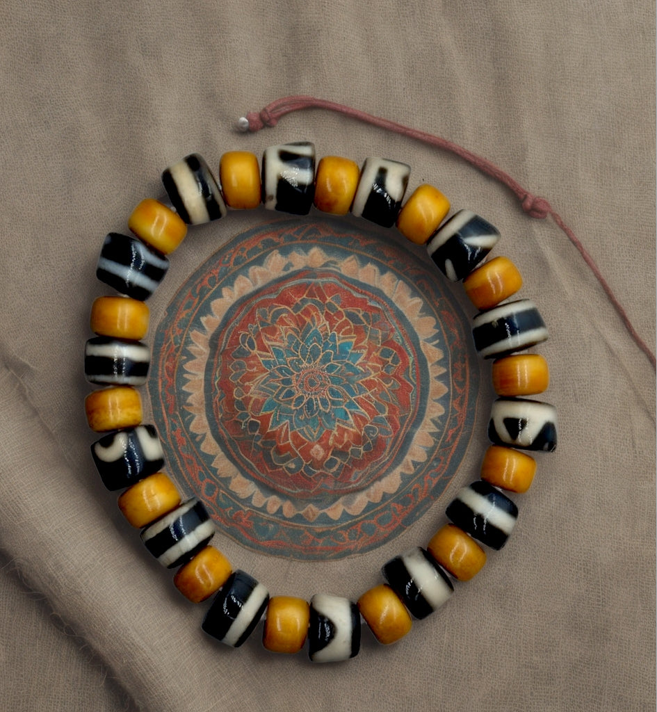 Tibetan Yak Bone & Dzi Agate Bead Bracelet