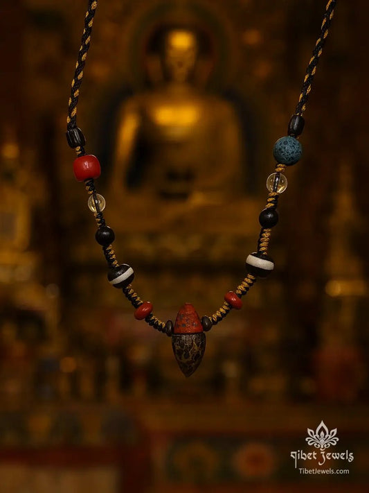 Sacred Nyagla Chacha & One - Eye Dzi Necklace - Tibet Jewels