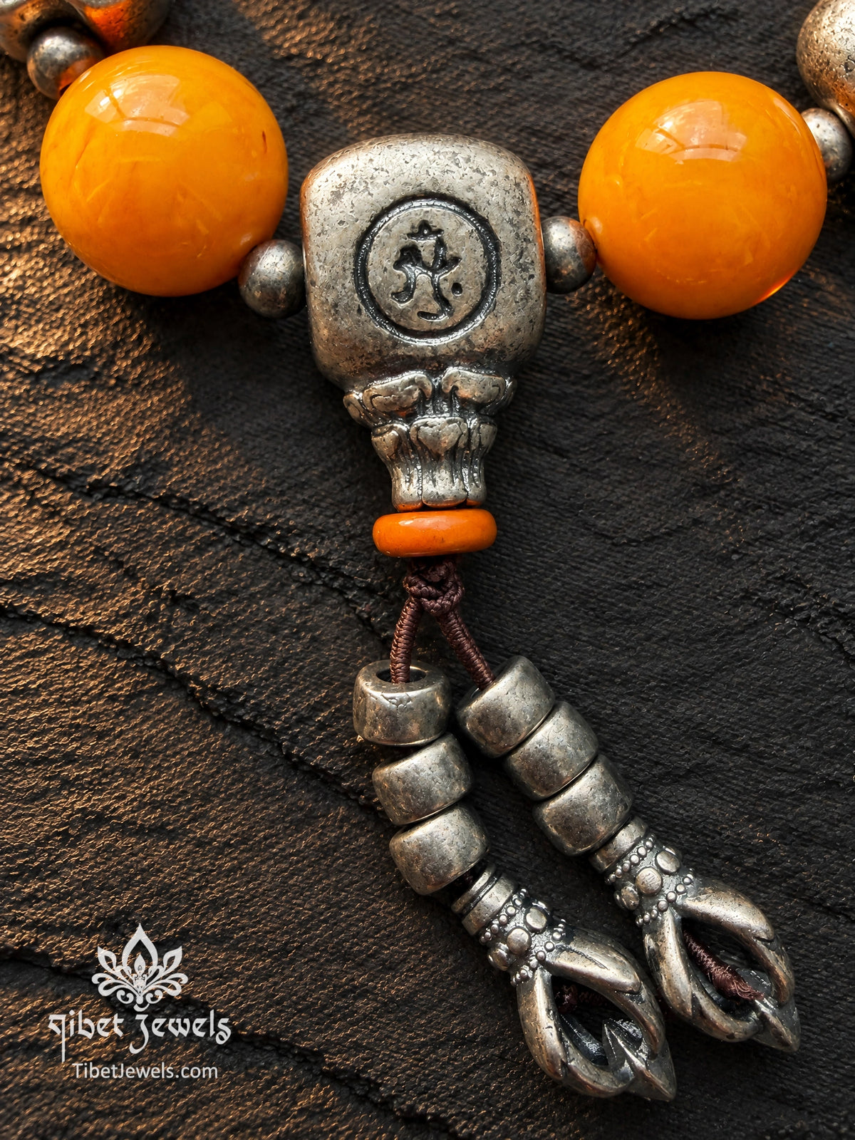 The "Sun & Resolve" Natural Beeswax Amber Bracelet | Tibetan Silver