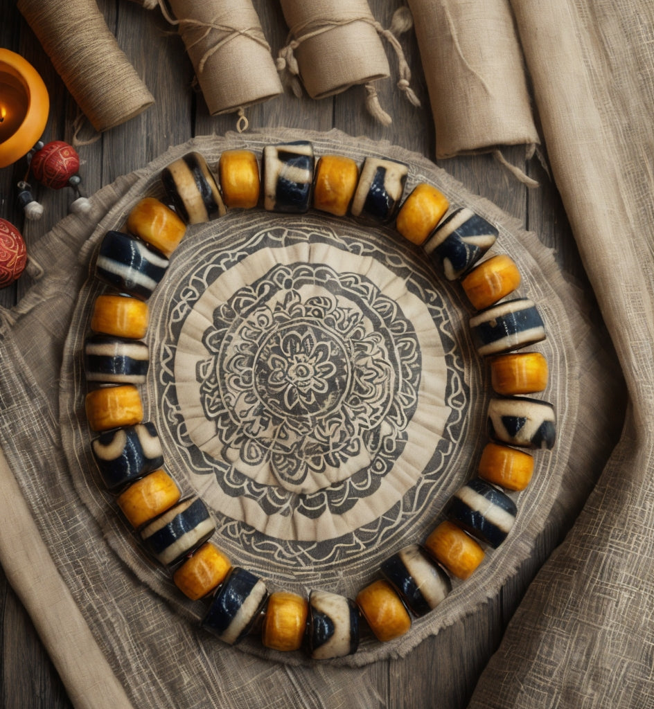 Tibetan Yak Bone & Dzi Agate Bead Bracelet