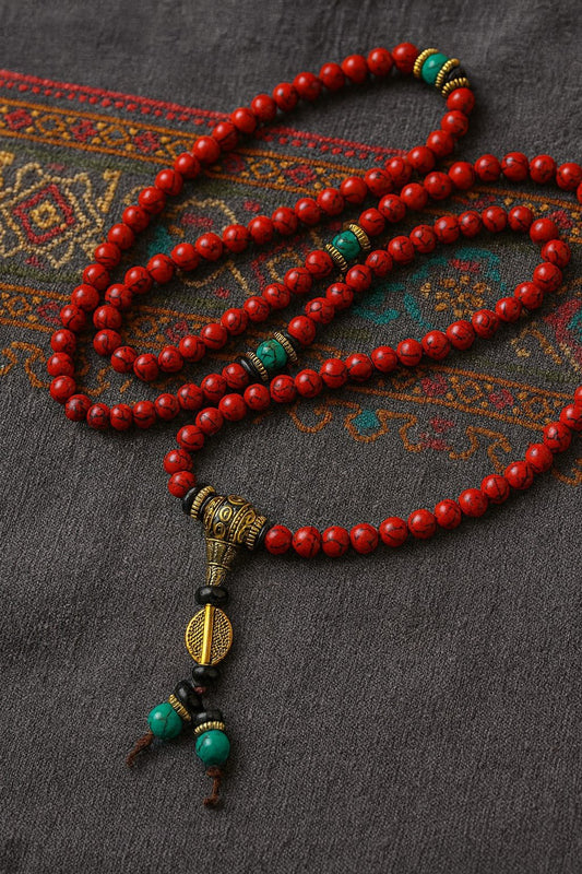 Tibetan Red Stone Beaded Necklace - Tibet Jewels