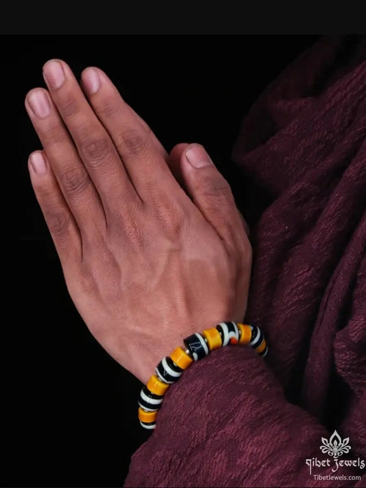 Tibetan Yak Bone & Dzi Agate Bead Bracelet - Tibet Jewels