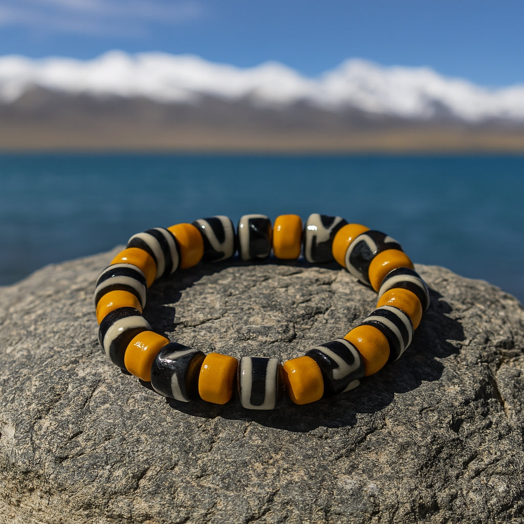 Tibetan Yak Bone & Dzi Agate Bead Bracelet