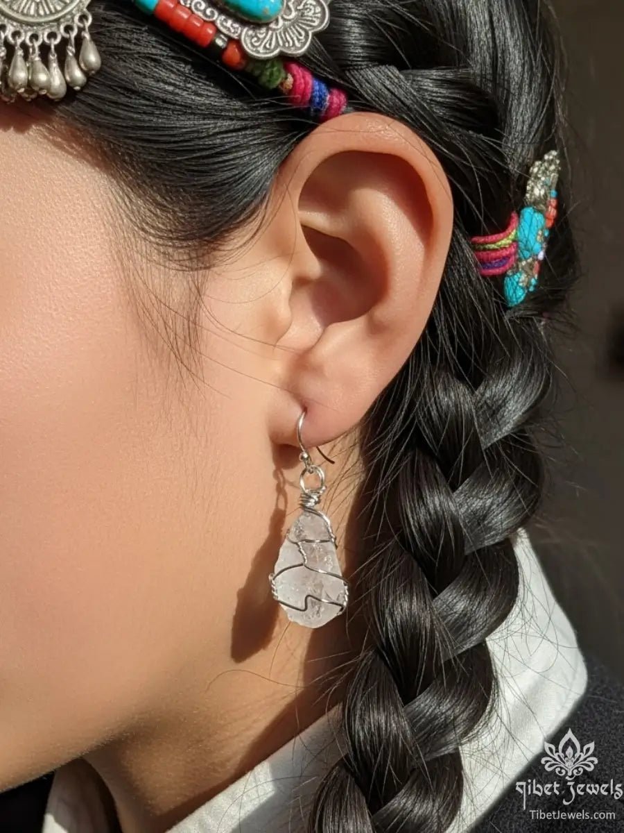 Himalayan Raw Quartz Crystal Earrings - Tibet Jewels