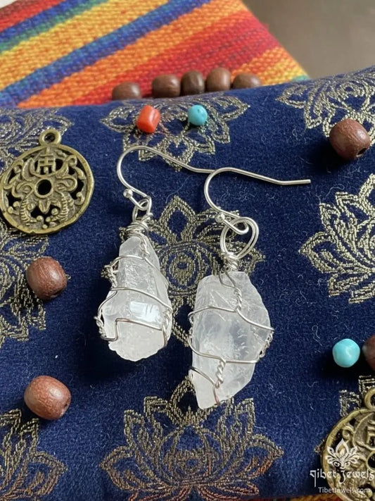 Himalayan Raw Quartz Crystal Earrings - Tibet Jewels