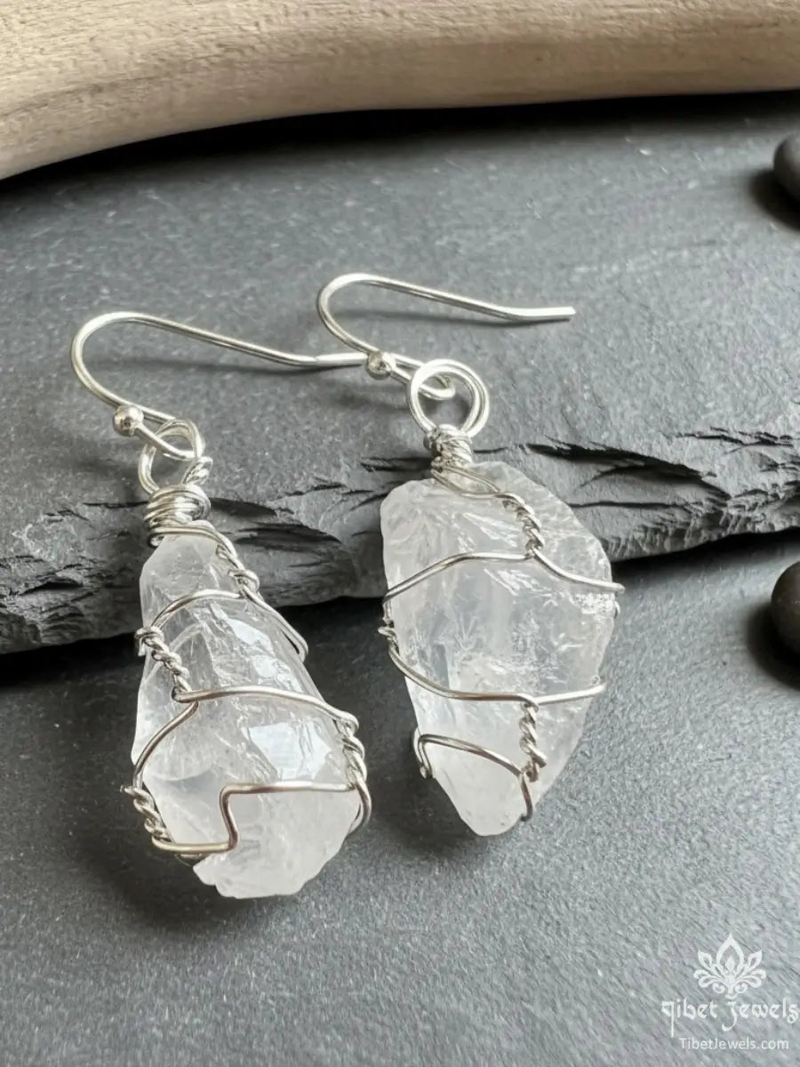 Himalayan Raw Quartz Crystal Earrings - Tibet Jewels