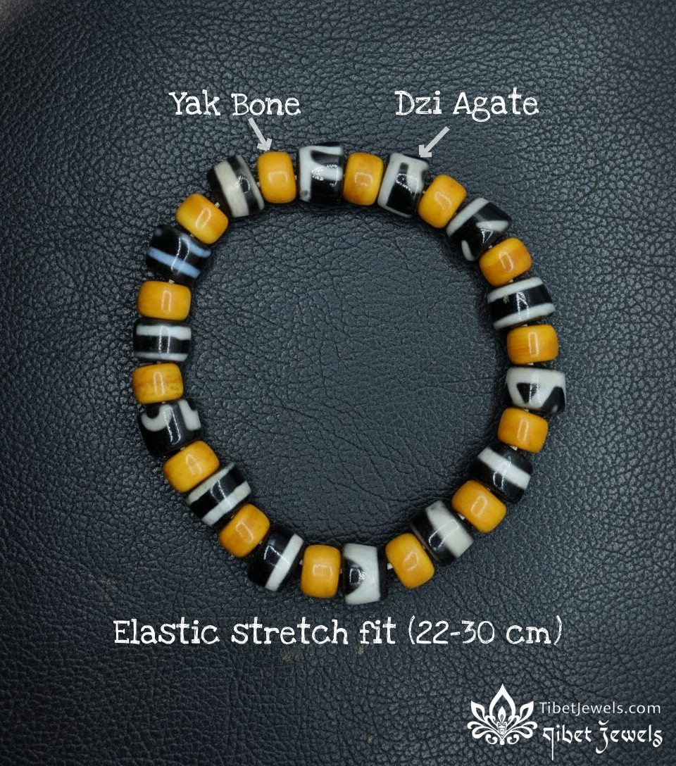 Tibetan Yak Bone & Dzi Agate Bead Bracelet - Tibet Jewels