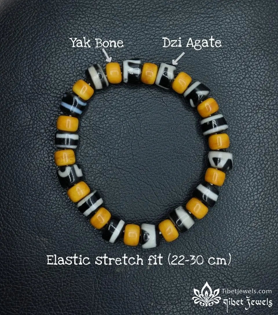 Tibetan Yak Bone & Dzi Agate Bead Bracelet - Tibet Jewels