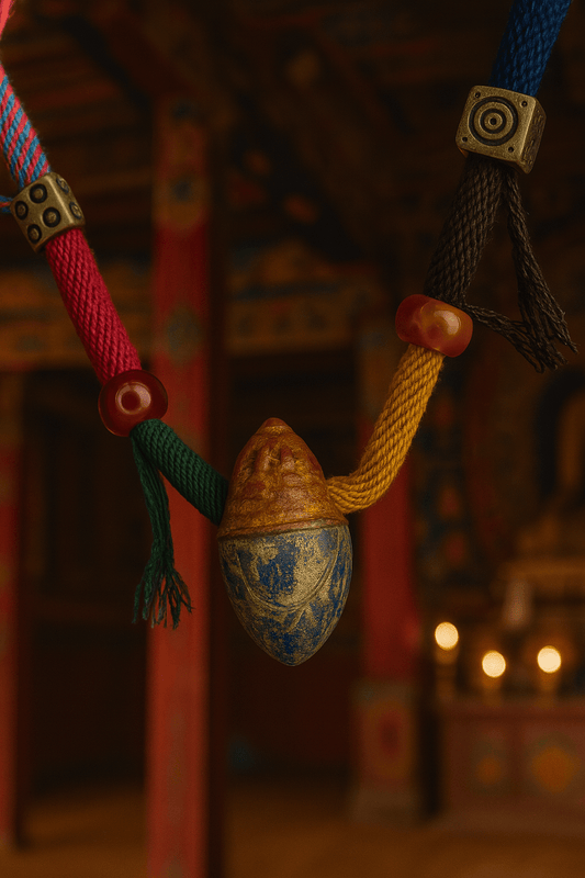 A rare Tibetan artifact molded from sacred incense ash and temple clay. Traditionally believed to carry the blessings of the Dharma, the Nyagla Chacha is often enshrined in monasteries or carried by pilgrims to