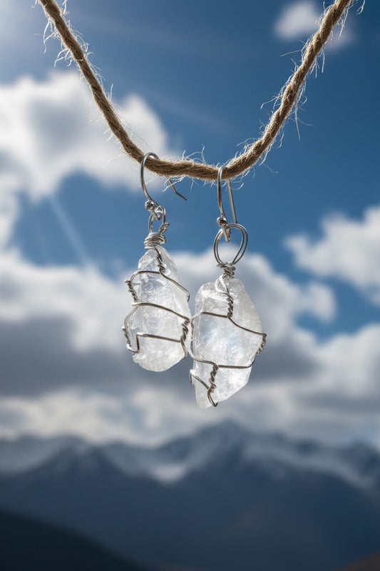 Handcrafted Natural Crystal Earrings – Silver - Plated Brass Wire - Tibet Jewels