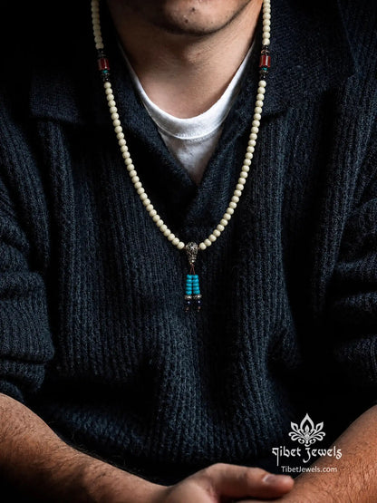 The "Pure Awakening" White Bodhi Mala | Lapis & Turquoise