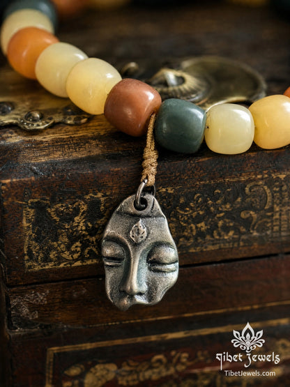 The "Inward Gaze" Multicolor Bodhi Root Bracelet | Tibetan Silver Buddha Amulet
