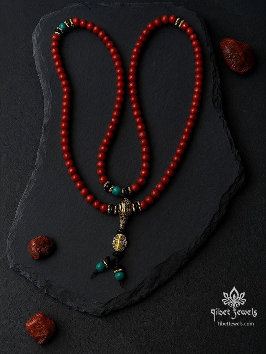 Tibetan Red & Green Stone Beaded Necklace - Tibet Jewels
