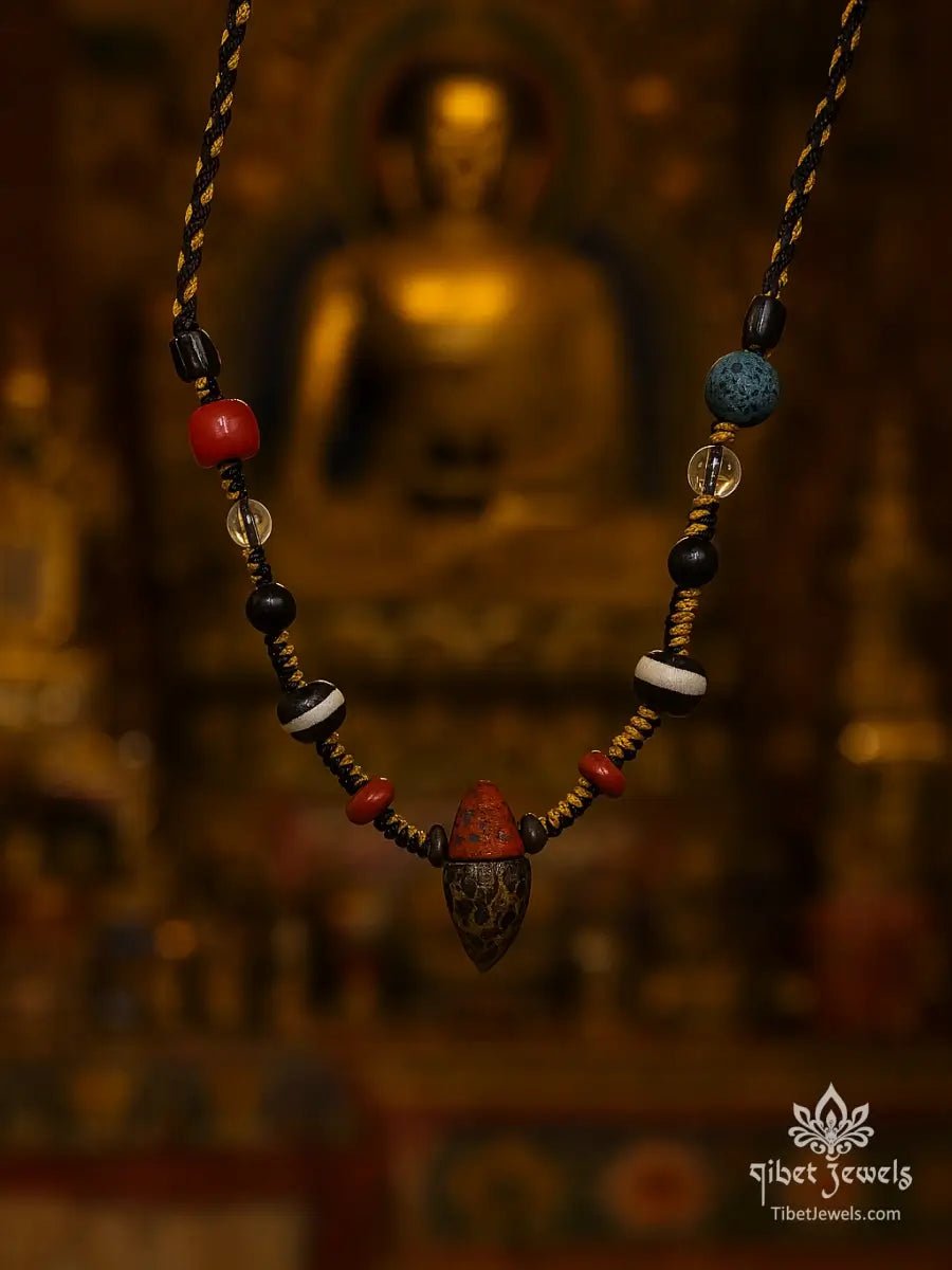 Sacred Nyagla Chacha & One - Eye Dzi Necklace - Tibet Jewels