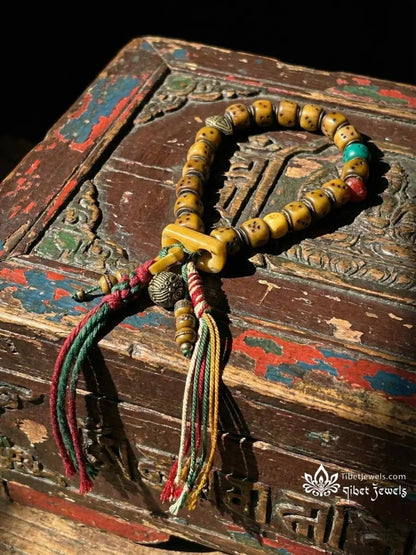 Sacred "Circle of Fate" Copper - Inlay Dice Mala - Tibet Jewels