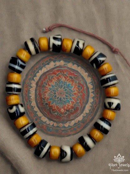 Tibetan Yak Bone & Dzi Agate Bead Bracelet - Tibet Jewels