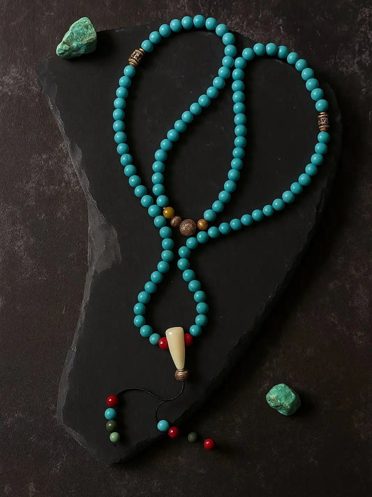 Tibetan Turquoise Mala Necklace – Symbol of Clarity and Protection - Tibet Jewels