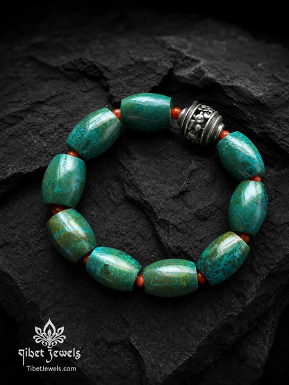 Close-up of Phoenix Stone bracelet showing natural turquoise-green stone variation.
