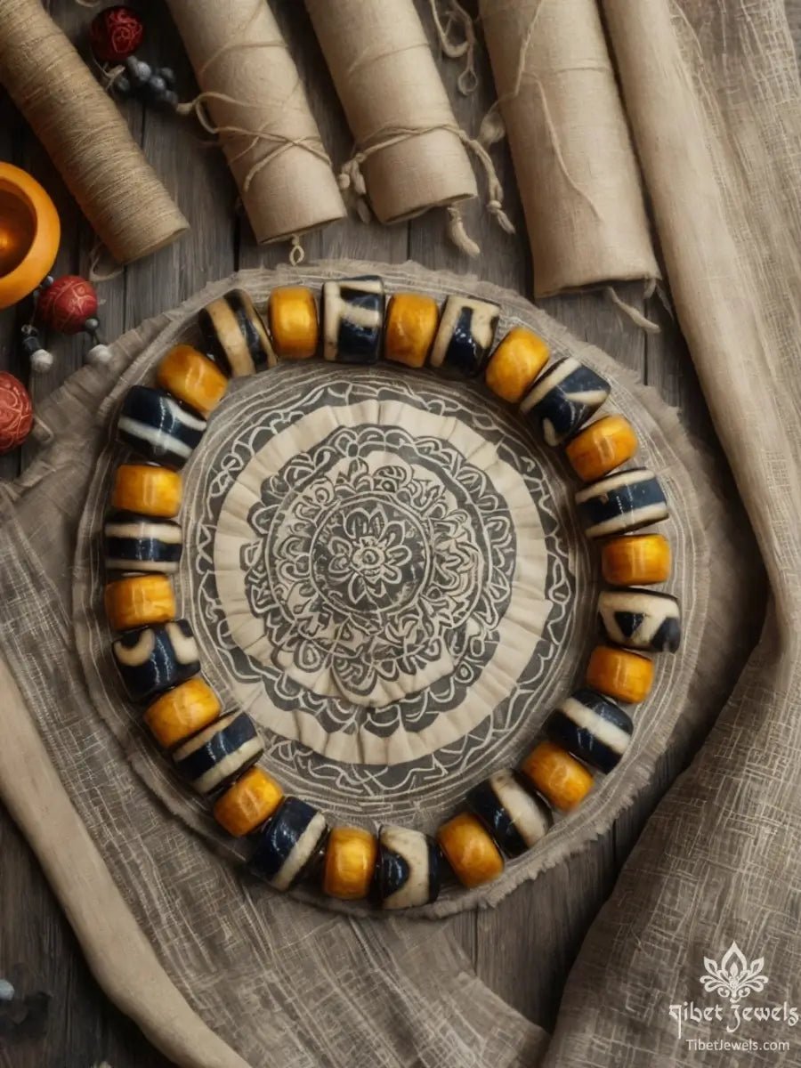 Tibetan Yak Bone & Dzi Agate Bead Bracelet - Tibet Jewels
