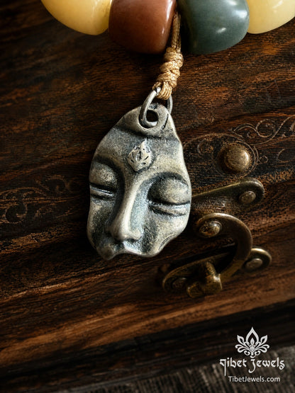 The "Inward Gaze" Multicolor Bodhi Root Bracelet | Tibetan Silver Buddha Amulet