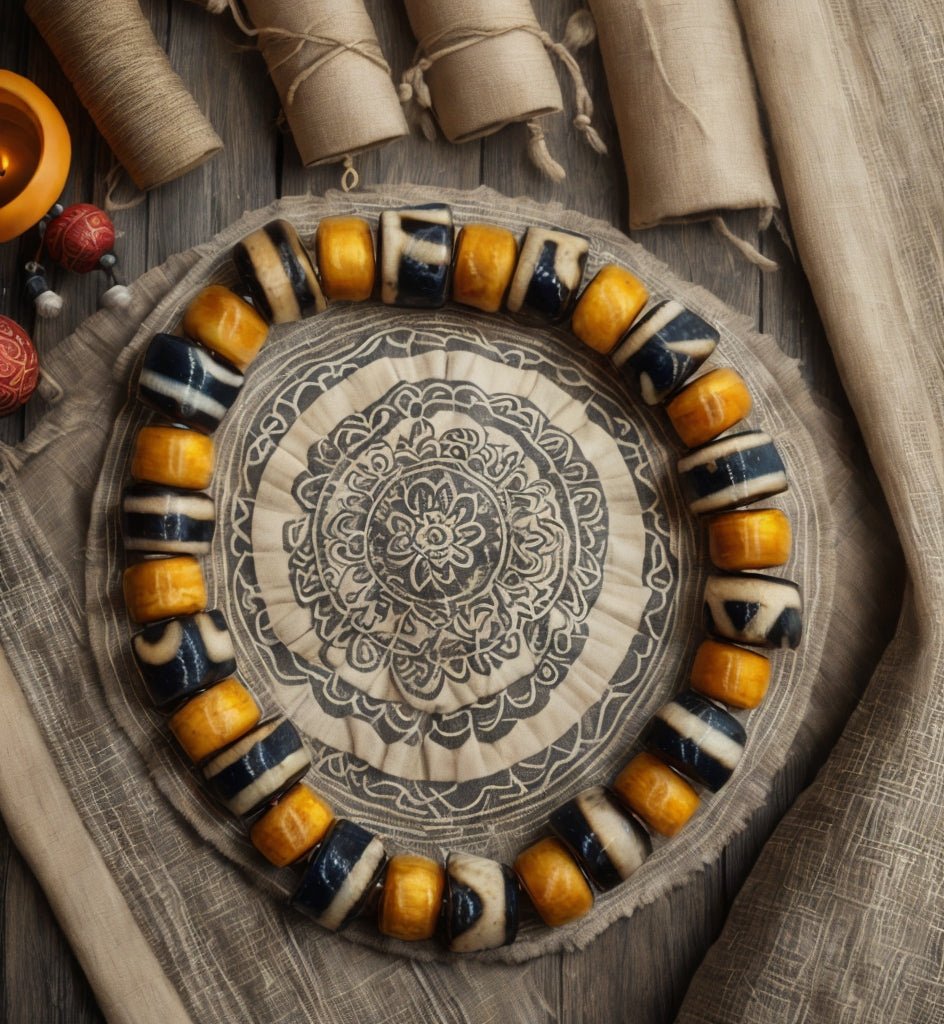 Tibetan Yak Bone & Dzi Agate Bead Bracelet - Tibet Jewels