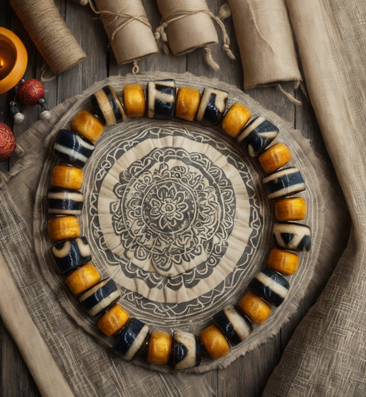 Tibetan Yak Bone & Dzi Agate Bead Bracelet
