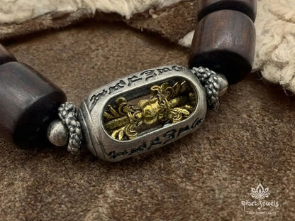 Sacred Lightning - Struck Wood & Vajra Prayer Wheel Amulet - Tibet Jewels