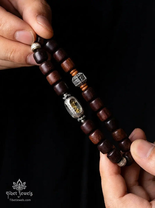 Sacred Lightning - Struck Wood & Vajra Prayer Wheel Amulet - Tibet Jewels