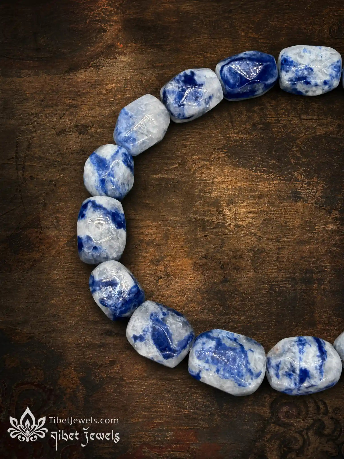 The "Sea of Truth" Sodalite & Copper-Silver Fish Bracelet | Tibetan Stretch Mala