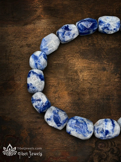 The "Sea of Truth" Sodalite & Copper-Silver Fish Bracelet | Tibetan Stretch Mala