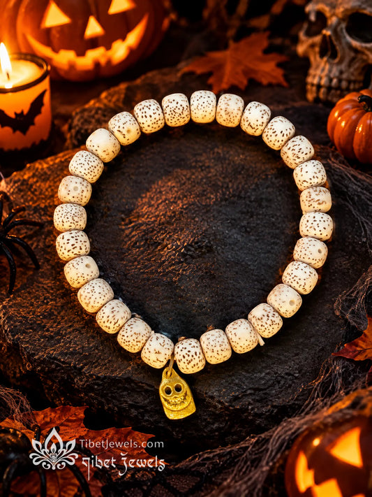 The "Moon & Marrow" Star & Moon Bodhi Bracelet | Skeleton Charm