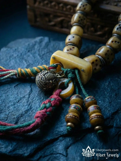 Sacred "Circle of Fate" Copper - Inlay Dice Mala - Tibet Jewels