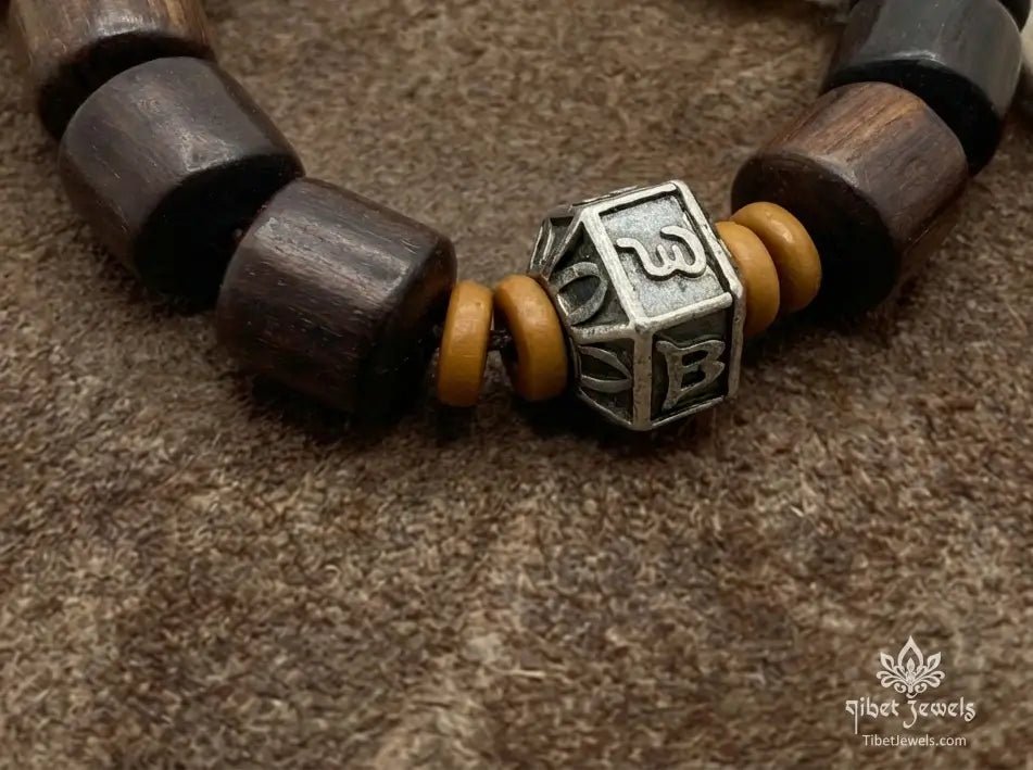 Sacred Lightning - Struck Wood & Vajra Prayer Wheel Amulet - Tibet Jewels