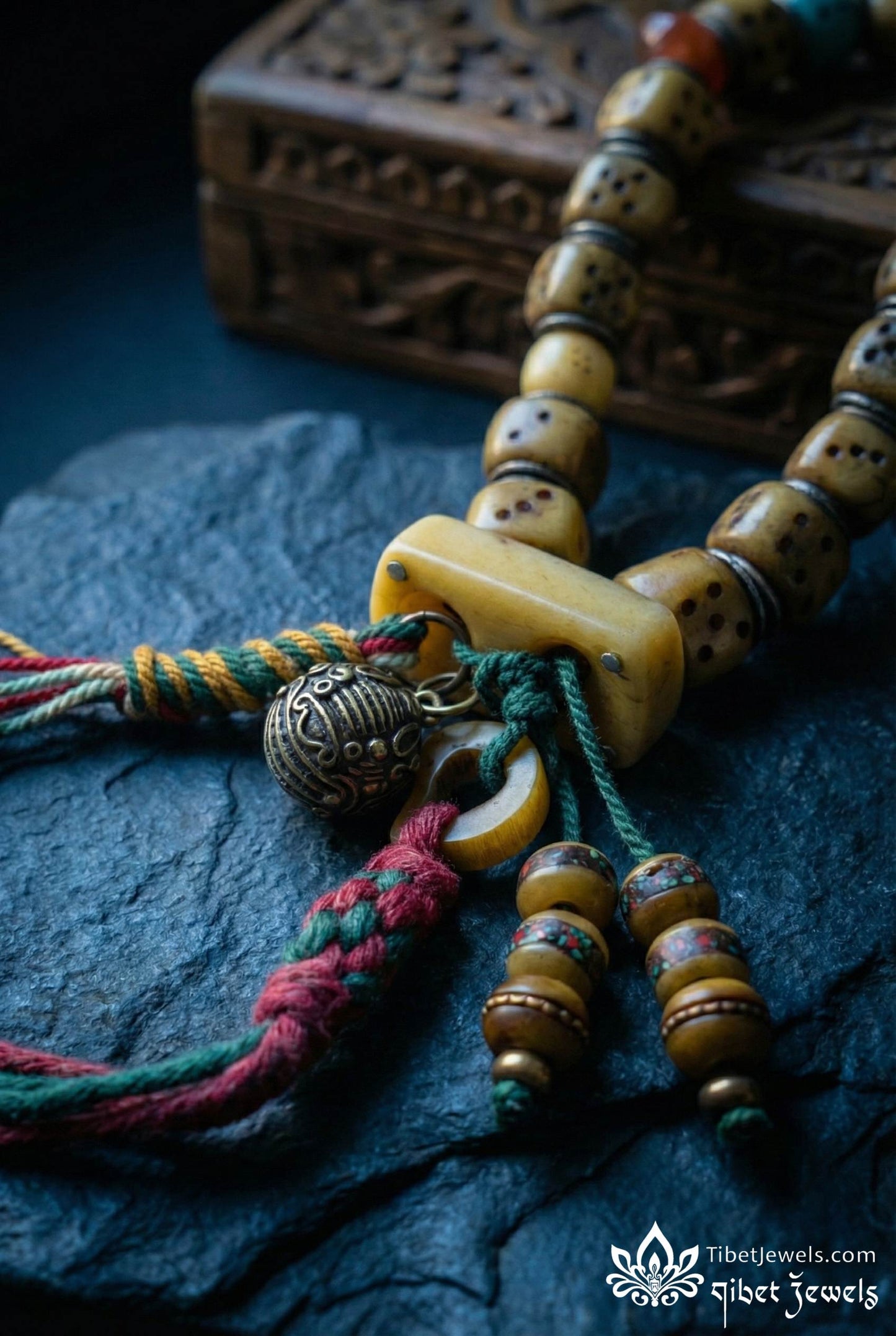 Sacred "Circle of Fate" Copper - Inlay Dice Mala - Tibet Jewels