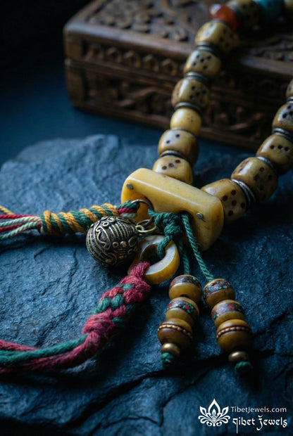 Sacred "Circle of Fate" Copper - Inlay Dice Mala - Tibet Jewels