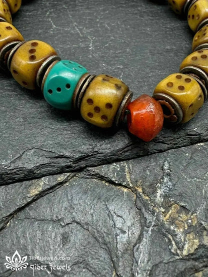 Sacred "Circle of Fate" Copper - Inlay Dice Mala - Tibet Jewels