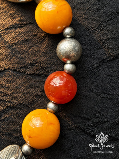 The "Sun & Resolve" Natural Beeswax Amber Bracelet | Tibetan Silver