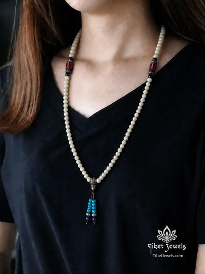 The "Pure Awakening" White Bodhi Mala | Lapis & Turquoise