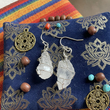 Handcrafted Natural Crystal Earrings – Silver - Plated Brass Wire - Tibet Jewels