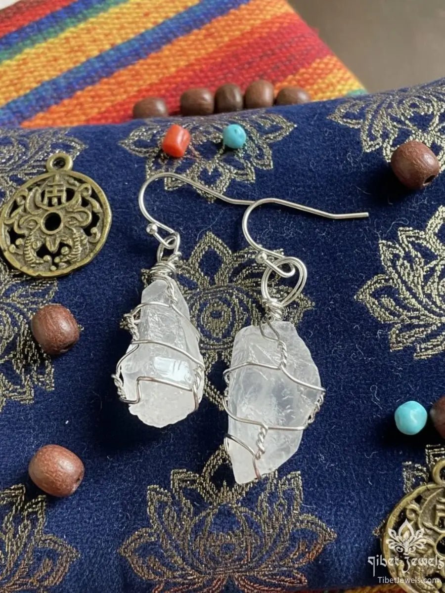 Himalayan Raw Quartz Crystal Earrings - Tibet Jewels