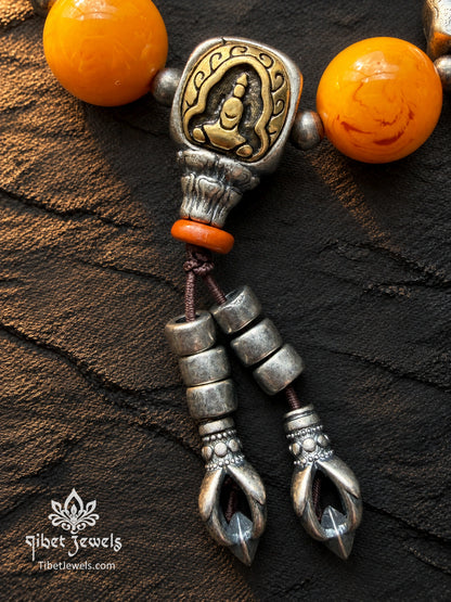 The "Sun & Resolve" Natural Beeswax Amber Bracelet | Tibetan Silver