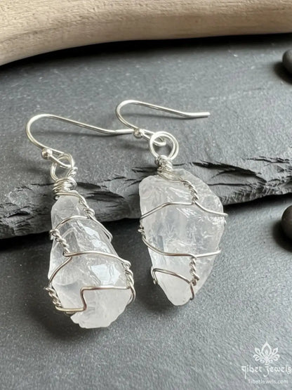 Himalayan Raw Quartz Crystal Earrings - Tibet Jewels