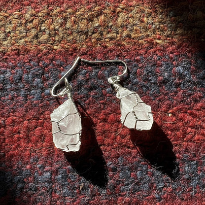 Handcrafted Natural Crystal Earrings – Silver - Plated Brass Wire - Tibet Jewels