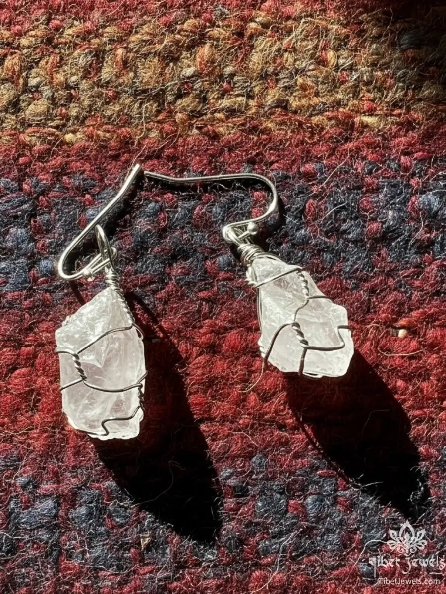 Himalayan Raw Quartz Crystal Earrings - Tibet Jewels
