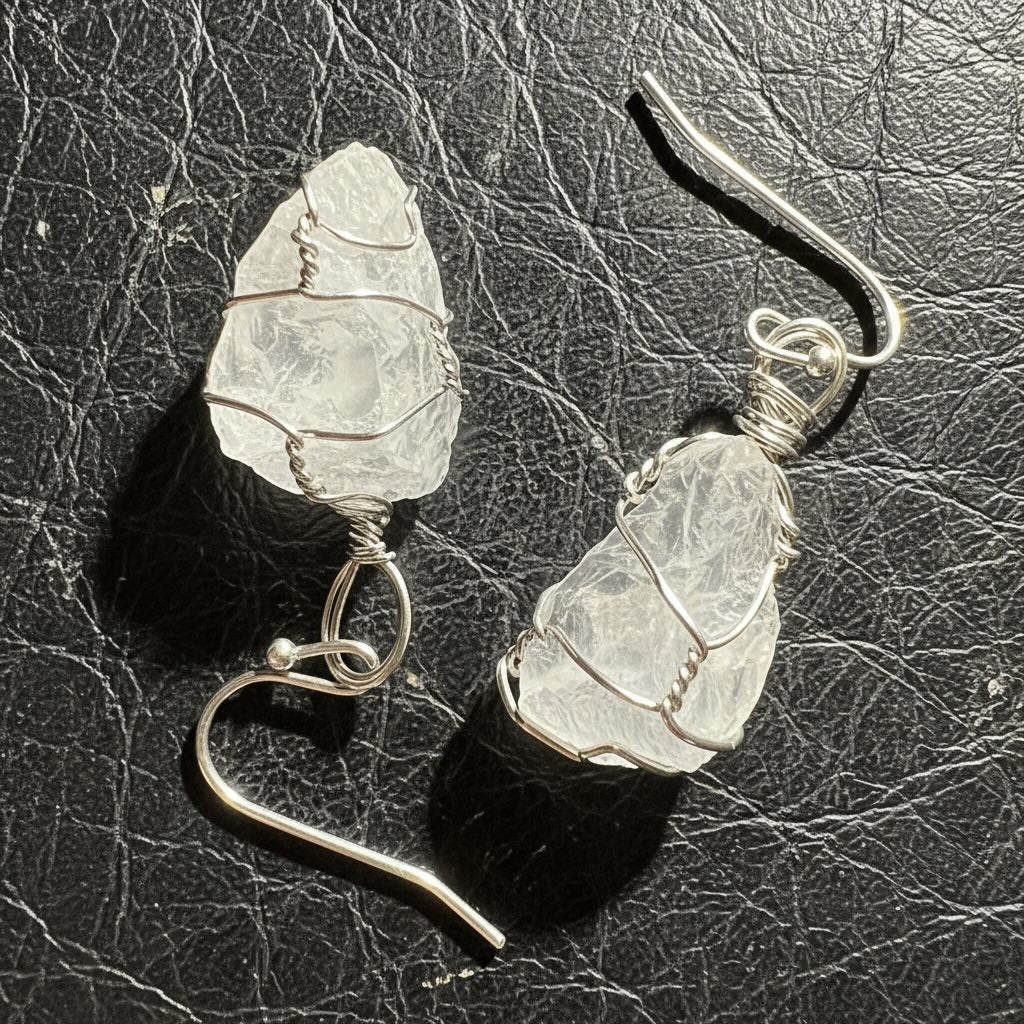 Handcrafted Natural Crystal Earrings – Silver - Plated Brass Wire - Tibet Jewels