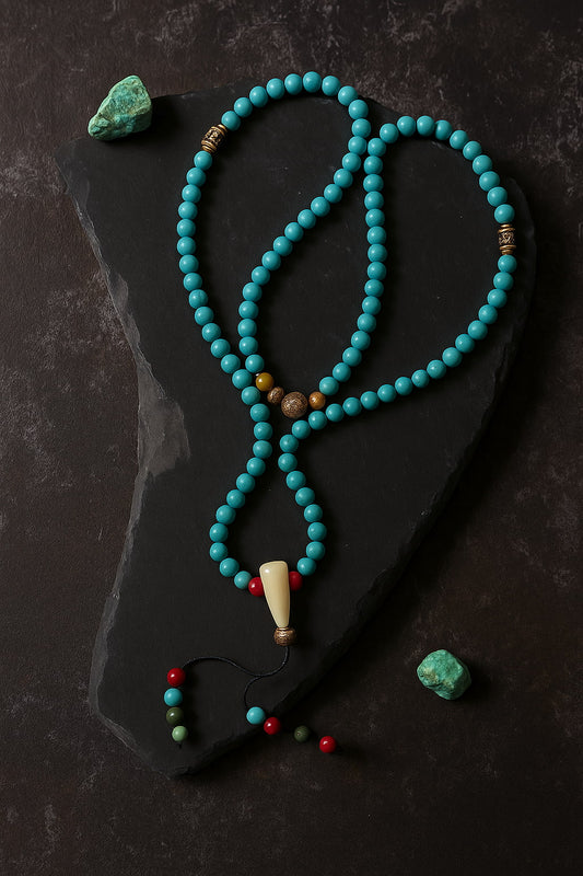 Tibetan Turquoise Mala Necklace – Symbol of Clarity and Protection