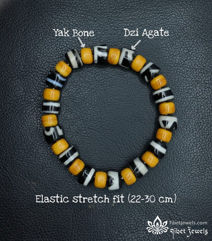 Tibetan Yak Bone & Dzi Agate Bead Bracelet - Tibet Jewels