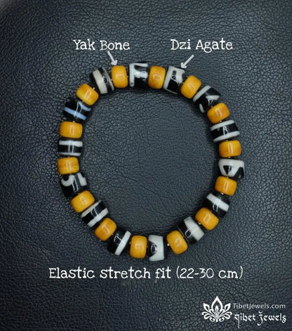 Tibetan Yak Bone & Dzi Agate Bead Bracelet - Tibet Jewels
