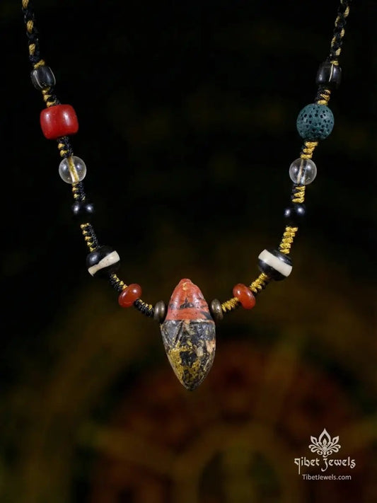 Sacred Nyagla Chacha & One - Eye Dzi Necklace - Tibet Jewels