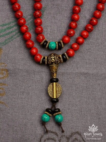 Tibetan Red & Green Stone Beaded Necklace - Tibet Jewels